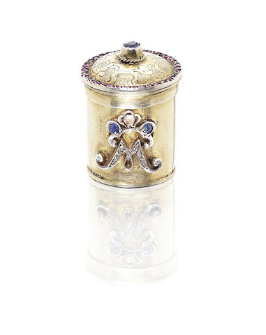 Appraisal: An th century German silver-gilt and gem-set rouge pot by