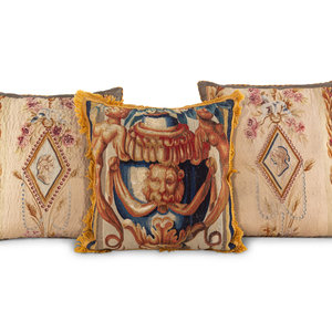 Appraisal: An English Tapestry and Needlework Cushion and Two Beauvais Tapestry