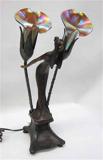 Appraisal: ART NOUVEAU STYLE BRONZE FIGURAL TABLE LAMP a young woman