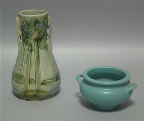 Appraisal: ROSEVILLE VISTA TAPERING TWO HANDLED VASE Unmarked together with a