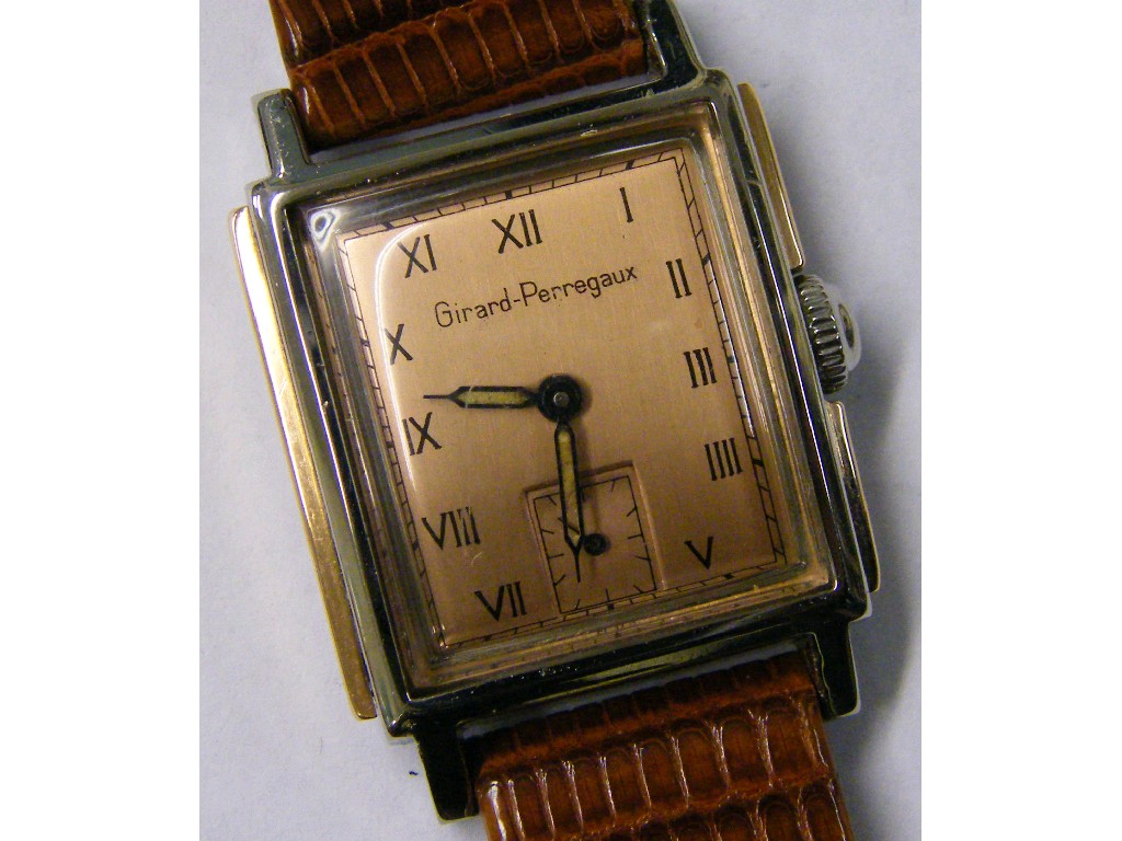 Appraisal: Girard-Perregaux gold plated and stainless steel gentleman's rectangular wristwatch the