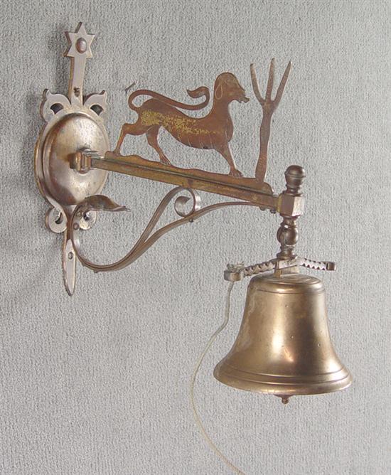 Appraisal: Hanging Brass Bell Colonial Revival Egyptian Revival motif with dog