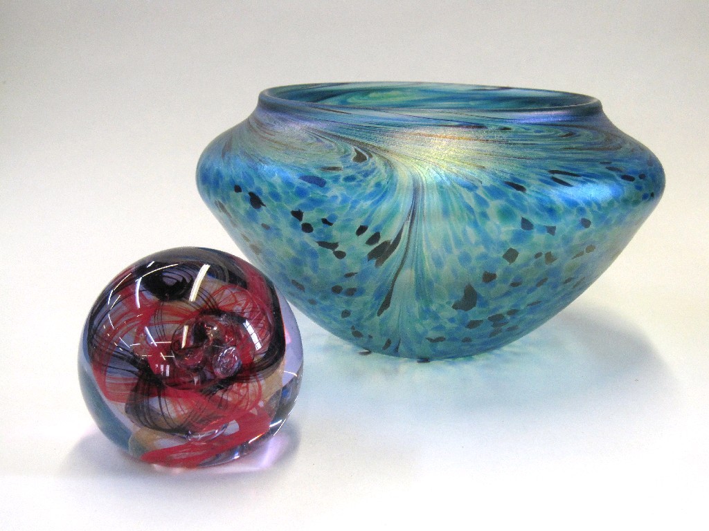 Appraisal: Studio glass iridescent bowl and a Caithness 'Sorcerer' paperweight