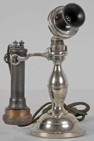 Appraisal: American Electric Potbelly Candlestick Telephone Description Circa Nickel brass shield