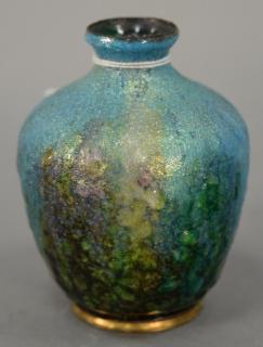 Appraisal: R Bonnaud Limoges art nouveau enameled copper bud vase with