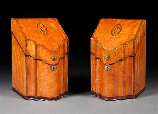 Appraisal: Pair of George III inlaid satinwood serpentine knife boxes circa