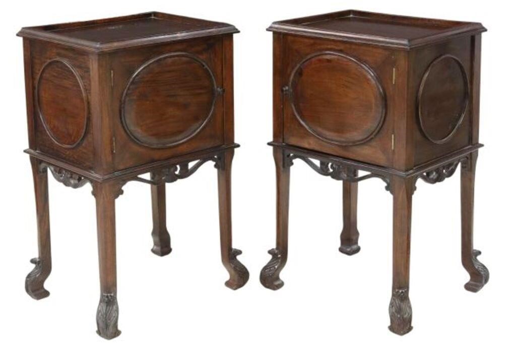 Appraisal: pair English mahogany bedside cabinets th c recessed rectangular top