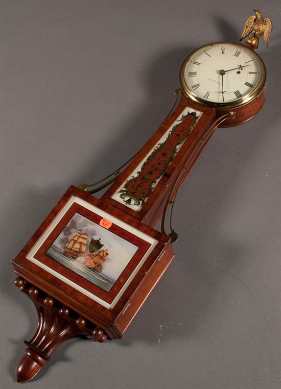 Appraisal: Federal style mahogany and reverse painted glass banjo clock in