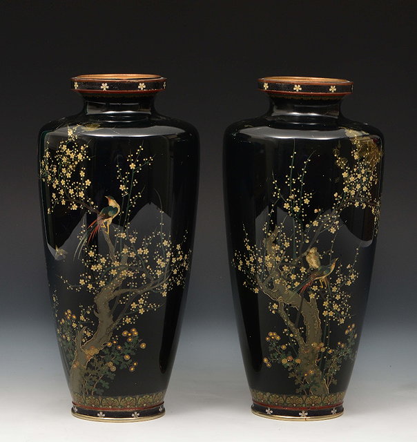 Appraisal: A pair of Japanese cloisonne vases in the Hayashi Kodenji