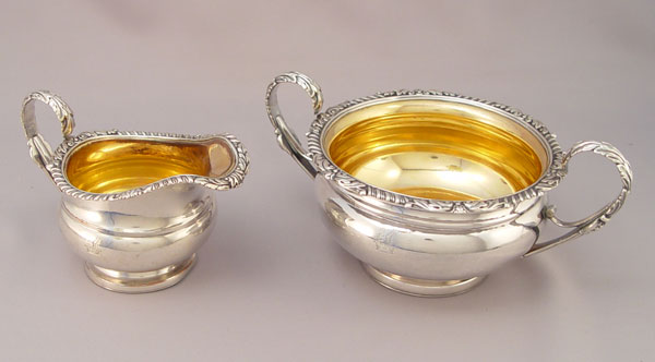 Appraisal: STERLING VERMEIL SUGAR BOWL AND CREAMER Large open sugar bowl