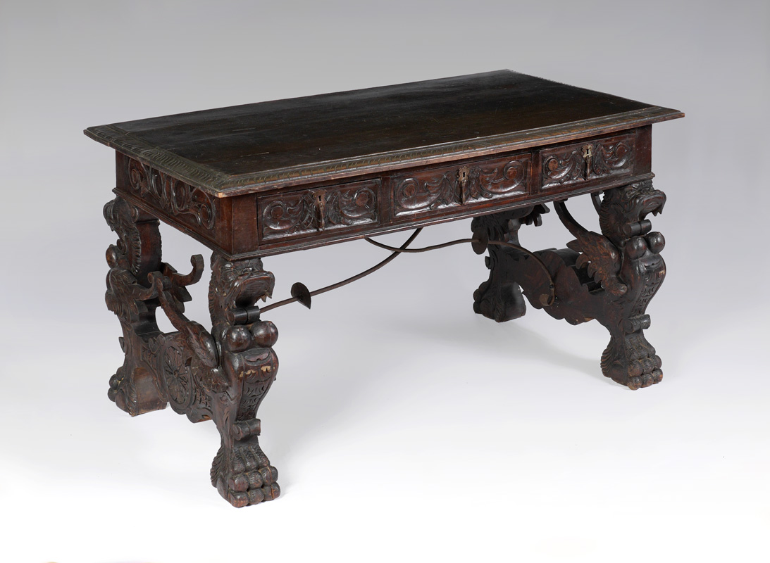 Appraisal: RENAISSANCE REVIVAL CARVED GRIFFIN LIBRARY TABLE th Century library table