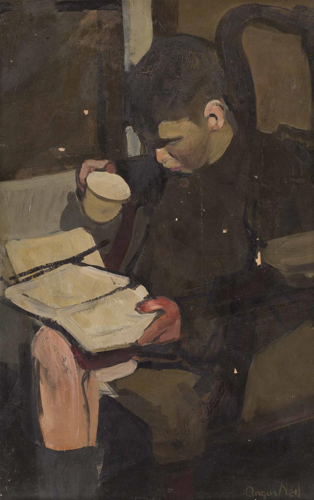 Appraisal: ANGUS NEIL SCOTTISH - BOY READING Signed oil on canvas