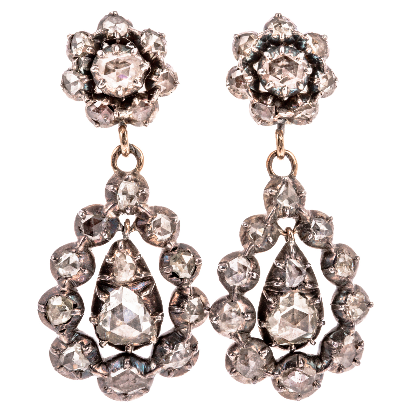 Appraisal: ANTIQUE K ROSE CUT DIAMOND EARRINGS Silver-topped K yellow gold