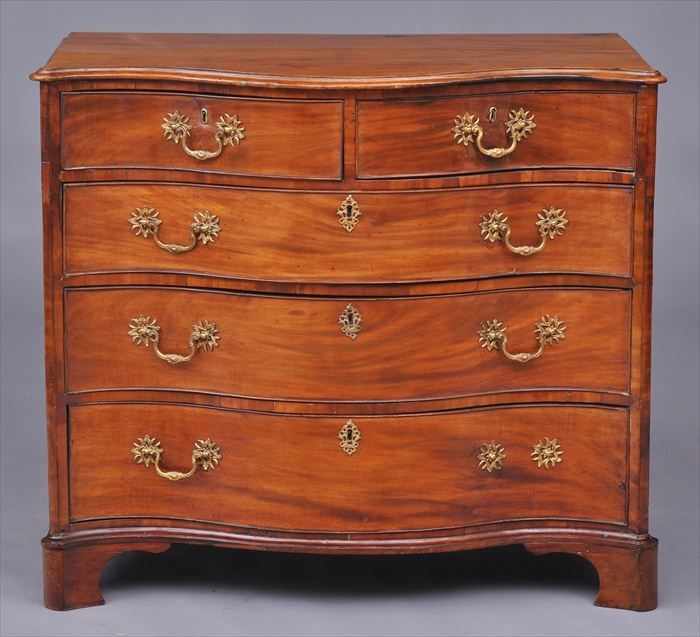 Appraisal: GEORGE III MAHOGANY SERPENTINE-FRONTED CHEST OF DRAWERS The molded top