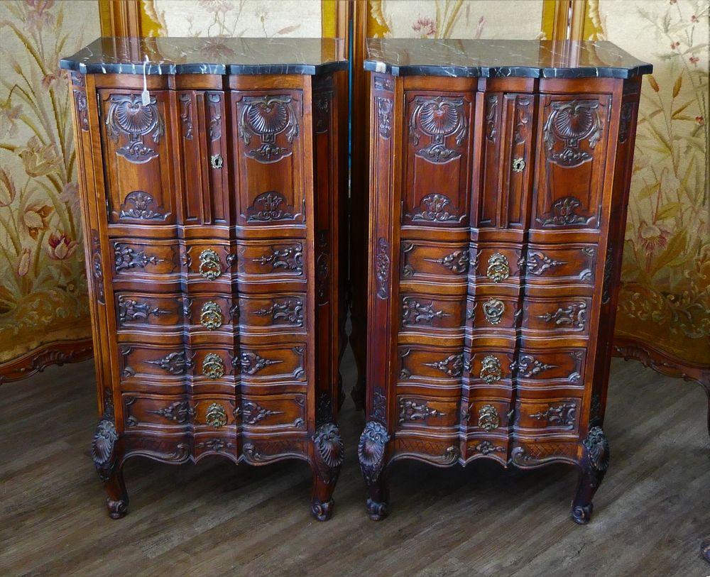 Appraisal: Pr FINE BELGIAN MARBLE TOP CARVED WOODEN CHESTS A pair