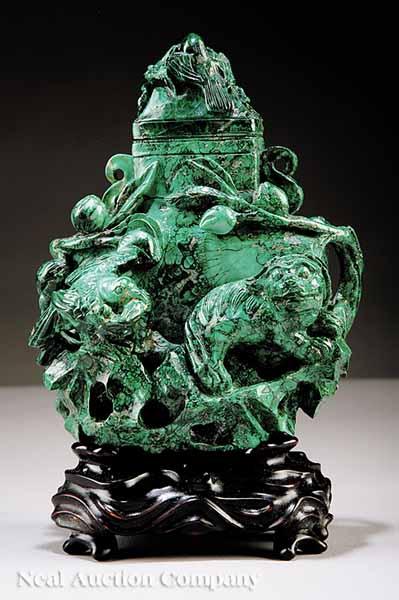 Appraisal: A Chinese Carved Malachite Covered Figural Vase th c the