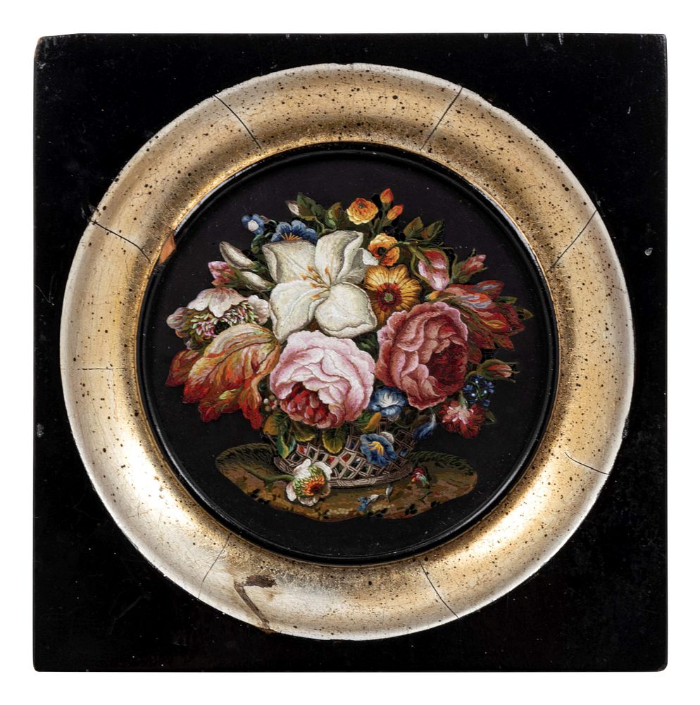 Appraisal: An Italian Micromosaic Floral Still Life Miniature An Italian Micromosaic