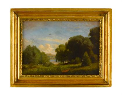 Appraisal: George Thompson Hobbs - landscape with figure beside a lake