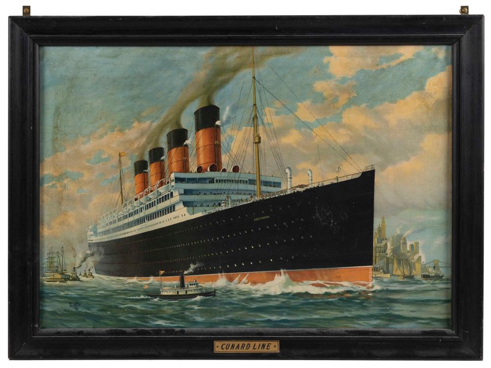 Appraisal: AMERICAN SCHOOL TH CENTURY CUNARD LINE LITHOGRAPH ON CANVAS X