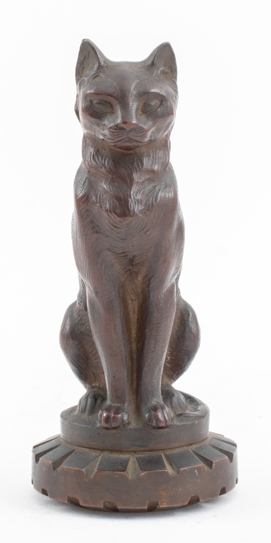 Appraisal: ART DECO PATINATED BRONZE SEATED CAT SCULPTURE Art Deco patinated