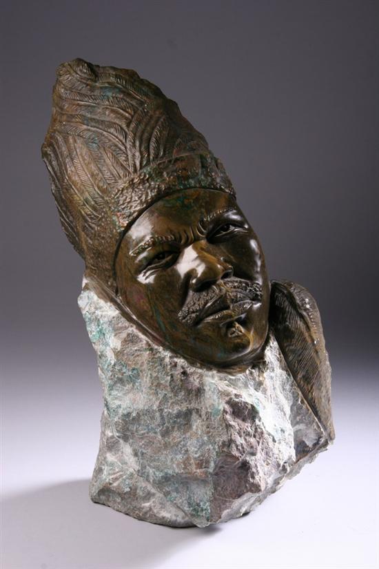 Appraisal: ZIMBABWEAN HARDSTONE BUST OF SHONA CHIEF Carved of verdite to