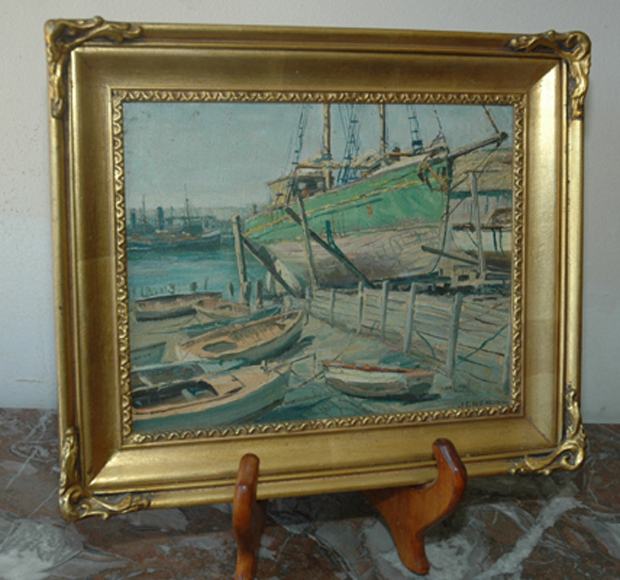 Appraisal: J GILES Ship Yard Oil on board Signed lower right