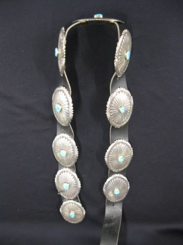 Appraisal: Indian Concho Belt turquoise in large oval sterling medallions nice