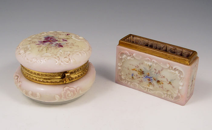 Appraisal: CF MONROE WAVECREST DRESSER JAR AND HOLDER Both pieces have