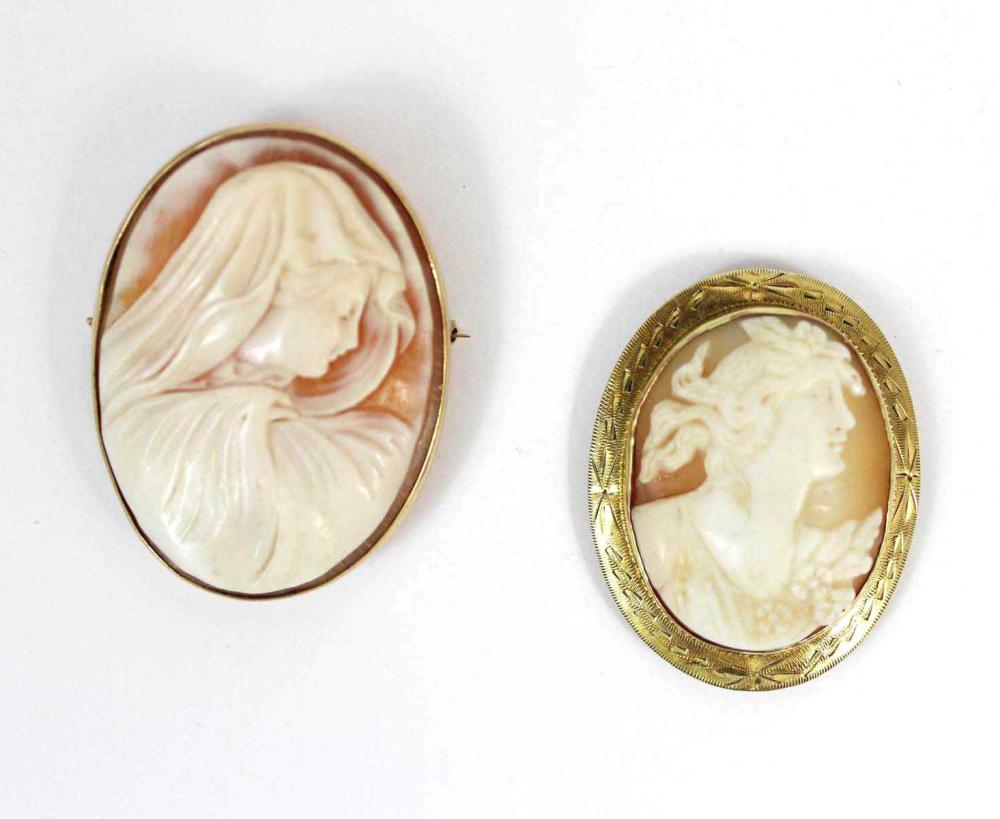 Appraisal: TWO VICTORIAN CAMEO AND YELLOW GOLD BROOCHES including a brooch