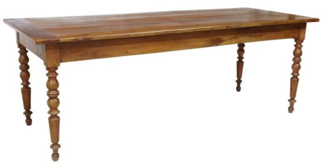 Appraisal: French Provincial fruitwood farmhouse table late th c rectangular with