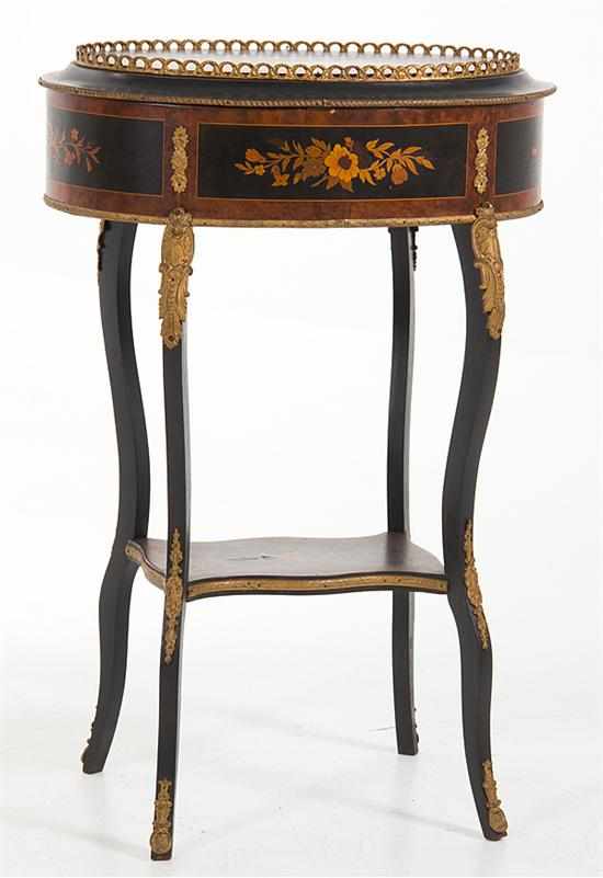 Appraisal: Louis XV style marquetry-inlaid sewing stand early th century hinged