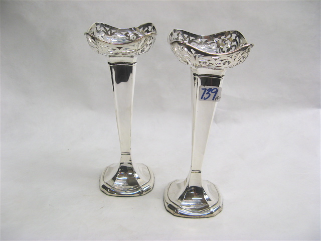 Appraisal: PAIR BIRMINGHAM STERLING SILVER VASES hallmarked British Sterling year with