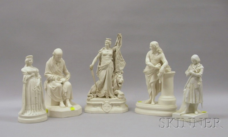 Appraisal: Five Parian and Bisque Figural Groups and Figures including Queen