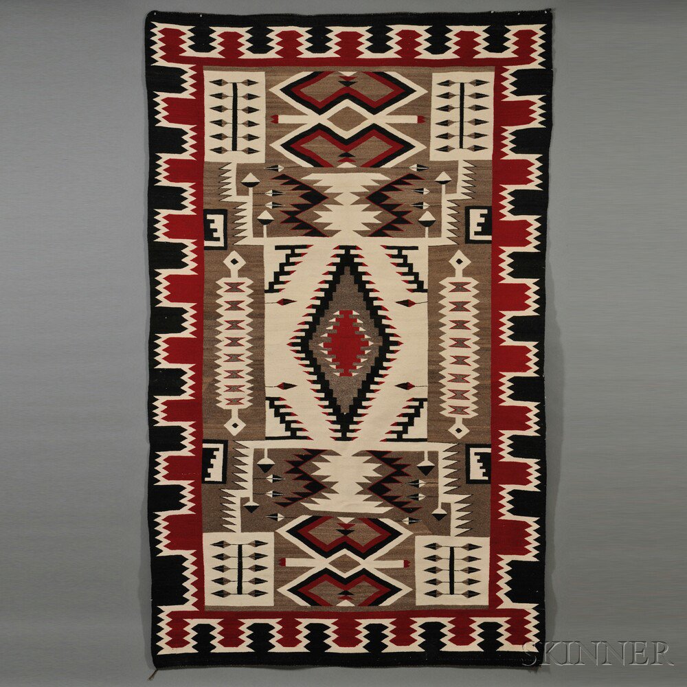 Appraisal: Large Navajo Storm Pattern Rug Klagetoh woven with natural and