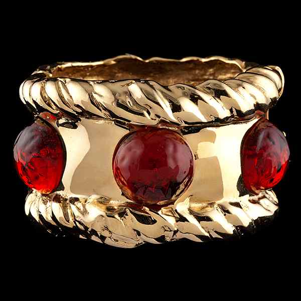 Appraisal: Ciner Hinged Cuff with Cabochons Polished gold tone hinged cuff