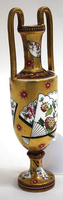 Appraisal: A CONTINENTAL PORCELAIN GILDED VASE decorated with fans and flowers