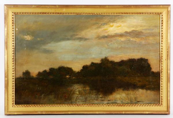 Appraisal: - Pond Landscape O C Pond landscape oil on canvas