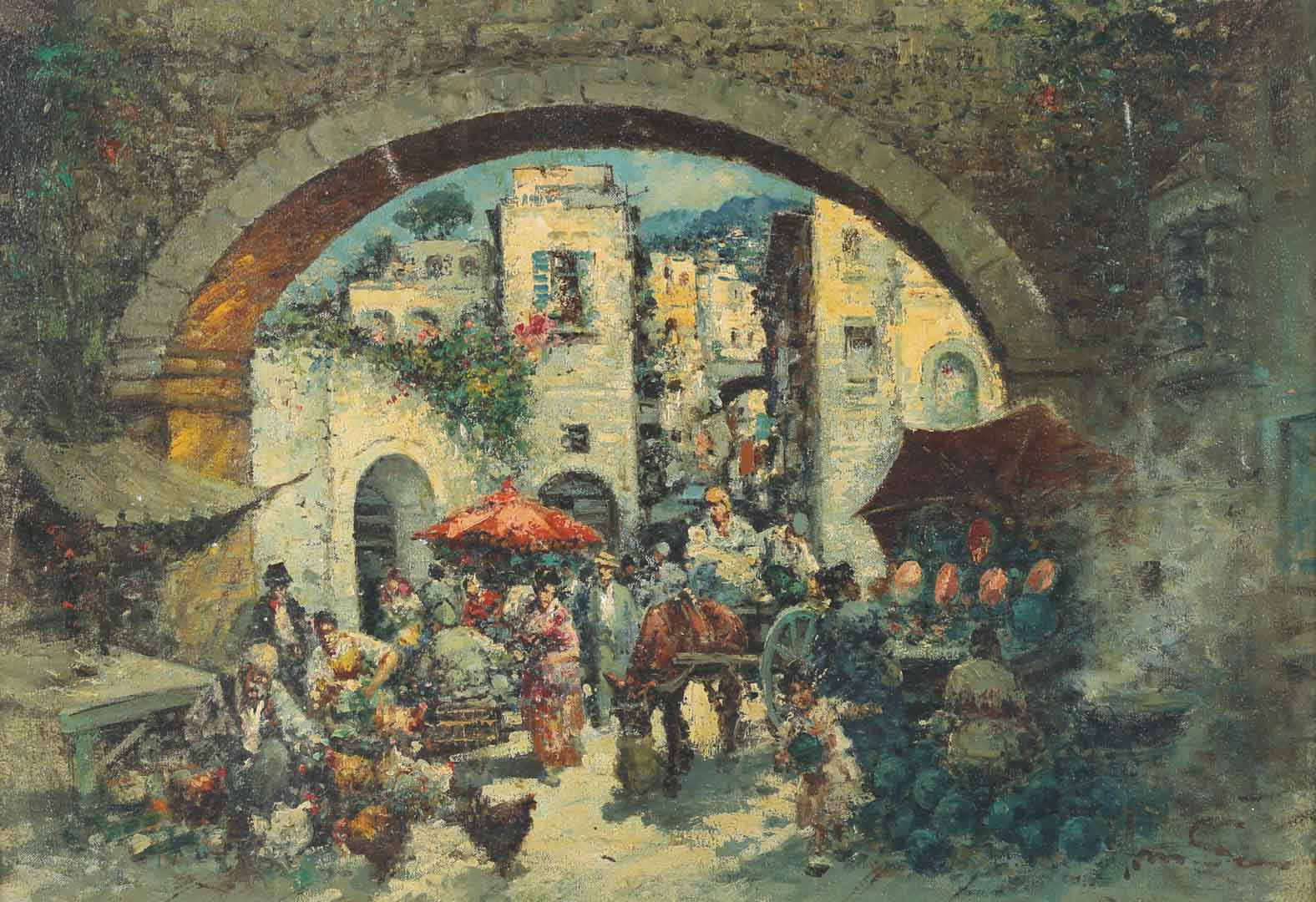 Appraisal: Amedeo Sica Italian Market Scene oil on canvas Italian th