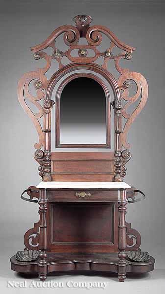 Appraisal: An American Carved Mahogany Hallstand mid- th c the pierced