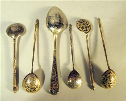 Appraisal: Eleven Russian silver silver-gilt and niello spoons various makers late