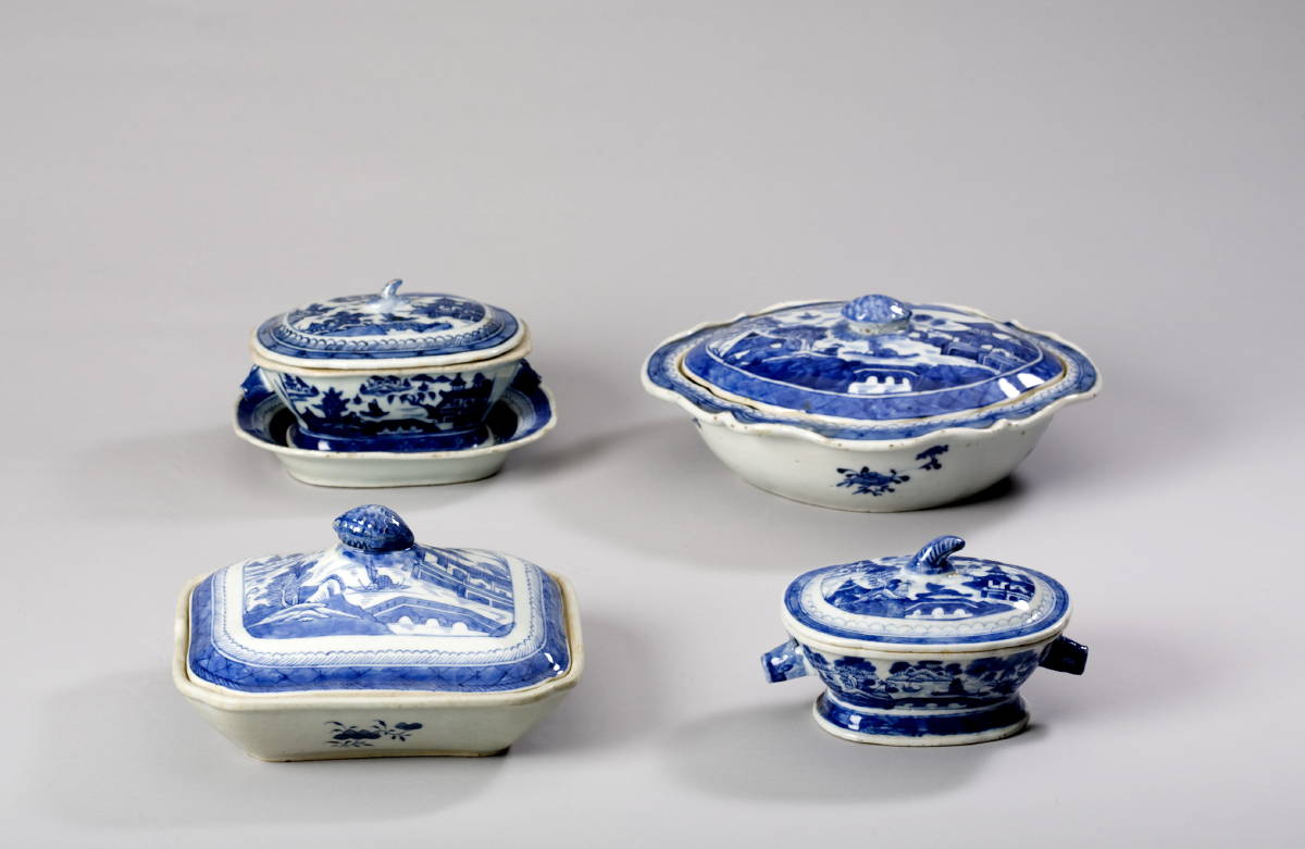 Appraisal: GROUP OF CANTON BLUE AND WHITE PORCELAIN TABLEWARES Comprising a