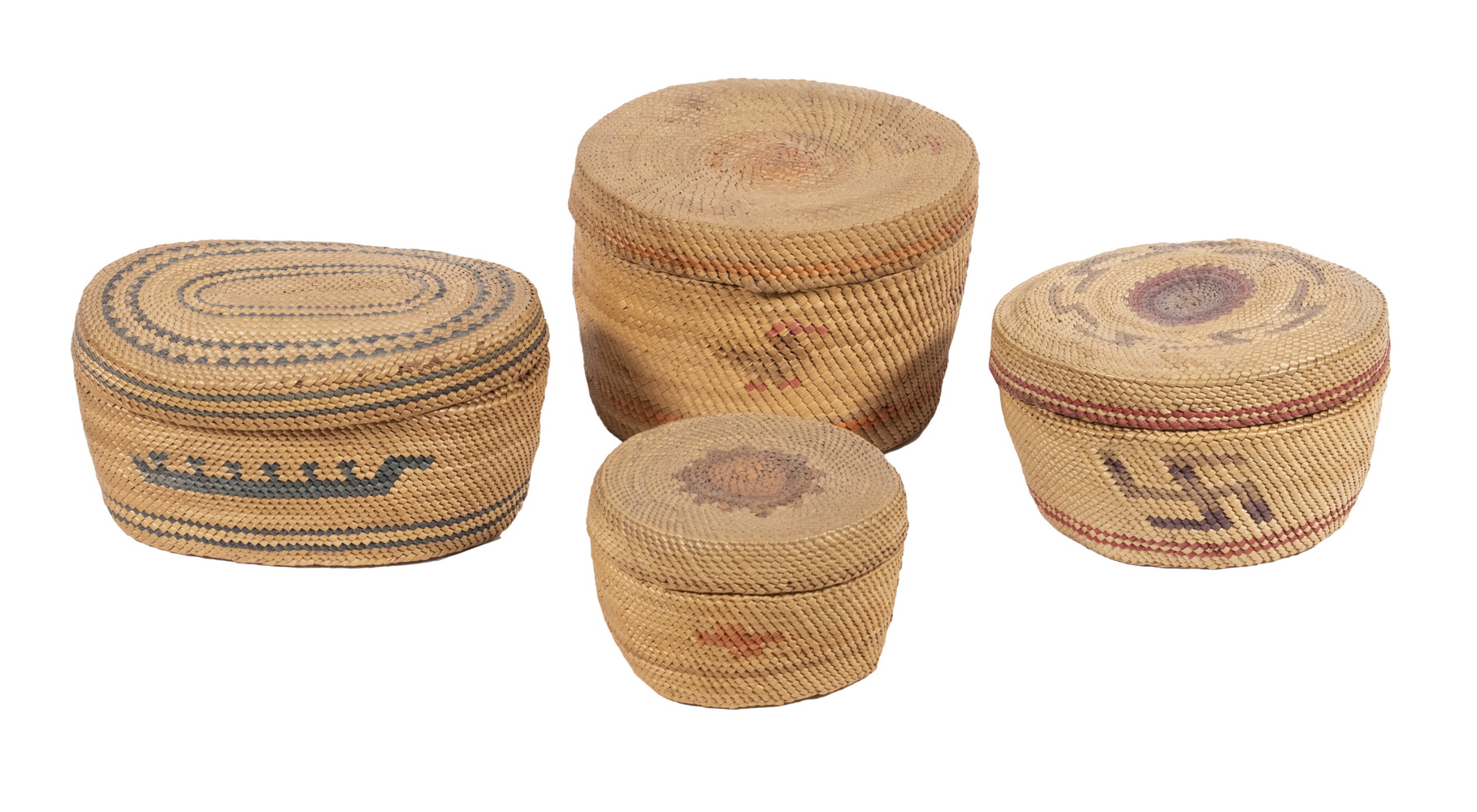 Appraisal: NORTHWEST INDIAN MINIATURE COVERED BASKETS CIRCA Nuu-chah-nulth weaving Vancouver Island