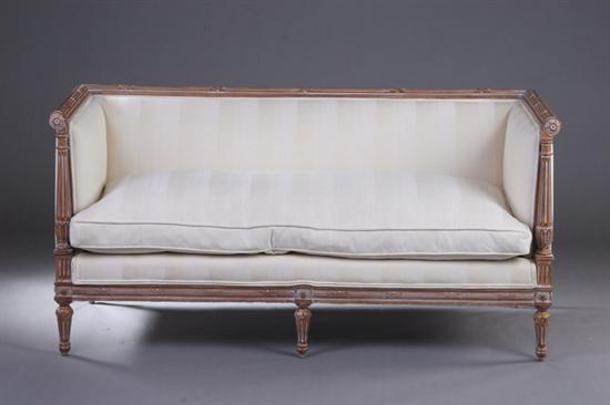 Appraisal: LOUIS XVI STYLE LIME-PAINTED CANAPE th century Finely carved and