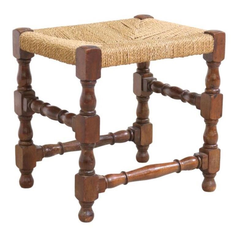 Appraisal: English oak stool early th c woven rush seat rising