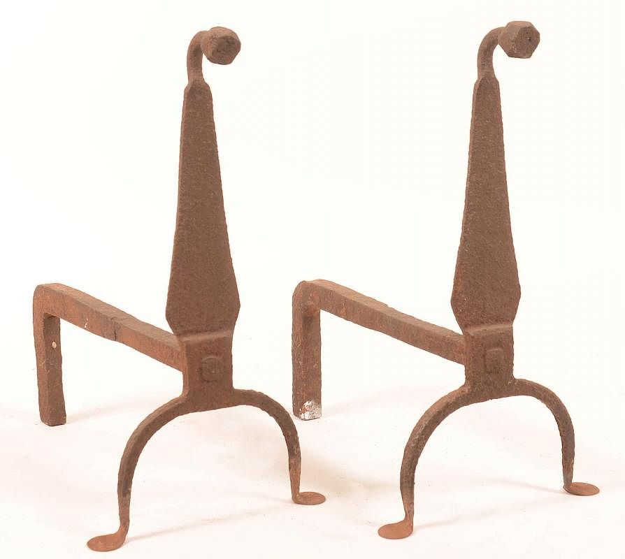 Appraisal: Late th Early th Century Iron Andirons Pair of Late