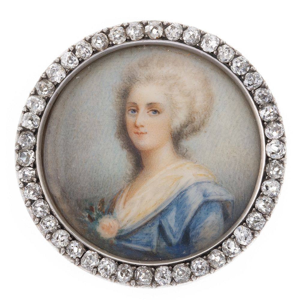 Appraisal: An Antique Old Mine Cut Diamond Portrait Brooch An antique