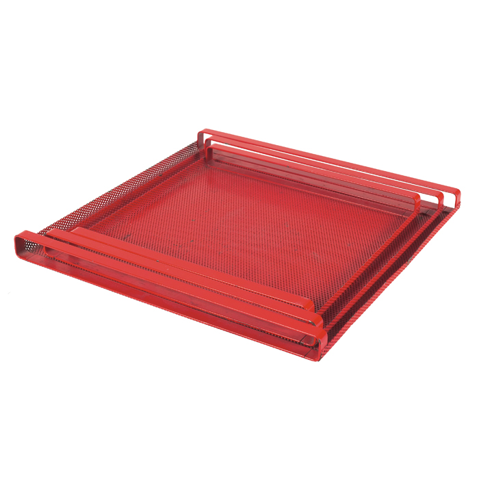 Appraisal: Mathieu Mategot trays three France s perforated red metal with