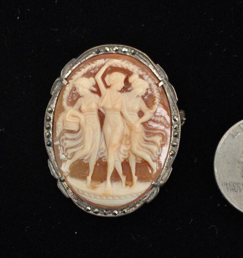 Appraisal: Oval Cameo Pendant depicting three dancing maidens Marked high wide