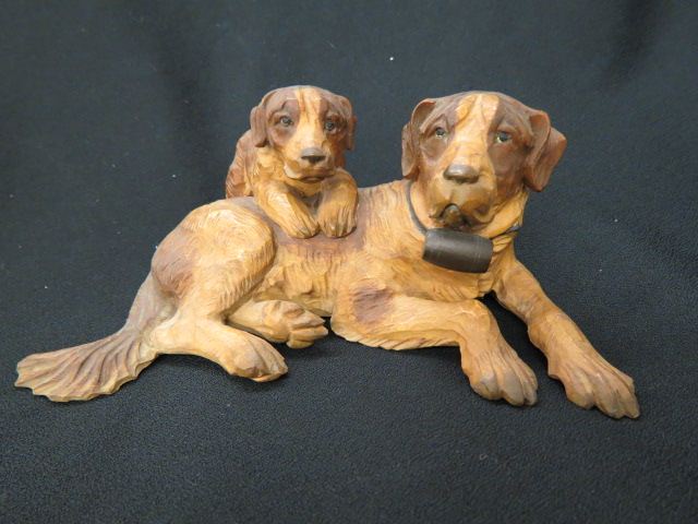 Appraisal: Carved Wooden Figurine of a St Bernard with pup long