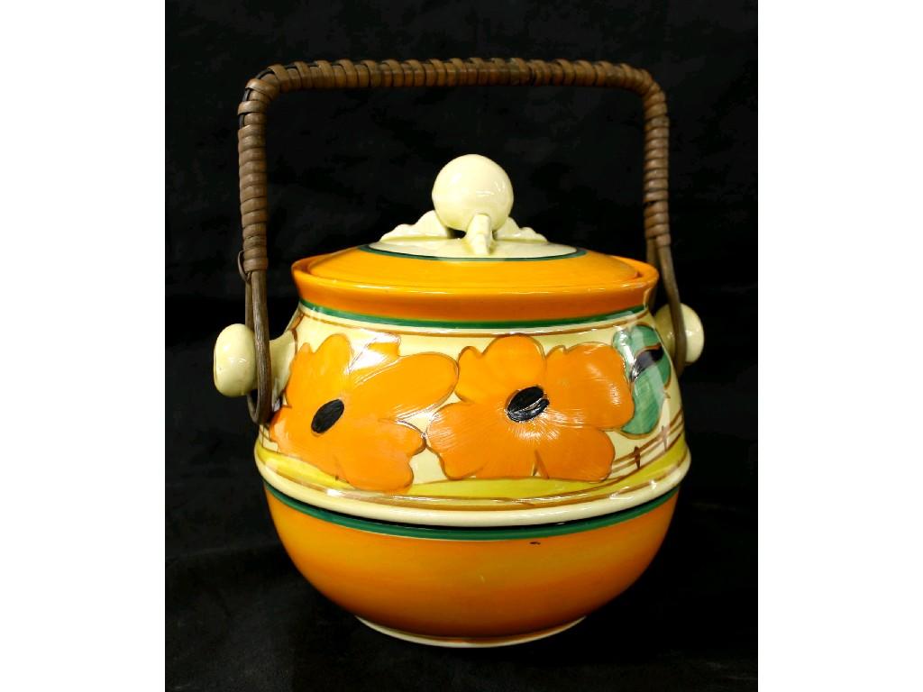 Appraisal: Clarice Cliff 'Red Roofs' Fantasque Bizarre biscuit barrel and cover